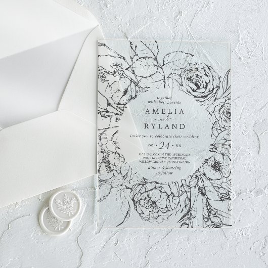 AMELIA Modern Elegant Botanische Bloemen Huwelijk Acryl Uitnodigingen