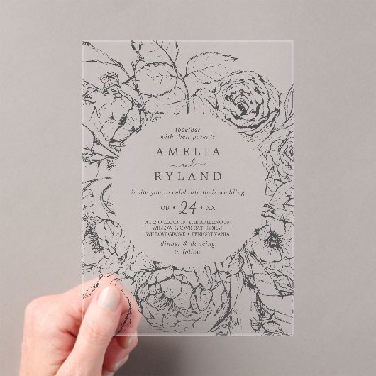 AMELIA Modern Elegant Botanische Bloemen Huwelijk Acryl Uitnodigingen (Insitu (Draagbaar))