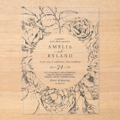 AMELIA Modern Elegant Botanische Bloemen Huwelijk Acryl Uitnodigingen (Voorkant)