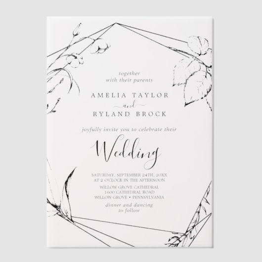 AMELIA Moderne Rustieke Boho Elegante Bloemen Huwe Vellum Uitnodigingen (Voorkant)