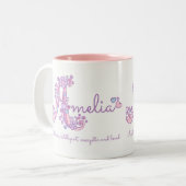 Amelia-naam: decoratieve A-monogram-mok Tweekleurige Koffiemok (Voorkant links)