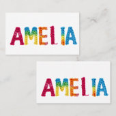 Amelia Naam in Levendig Haakpatroon Visitekaartje (Voorkant / Achterkant)
