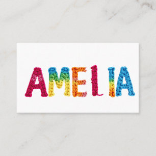 Amelia Naam in Levendig Haakpatroon Visitekaartje
