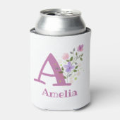 Amelia Naam met een bloemendesign Blikjeskoeler (Blikje Voorkant)