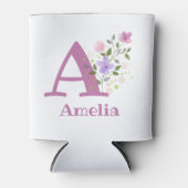 Amelia Naam met een bloemendesign Blikjeskoeler (Voorkant)