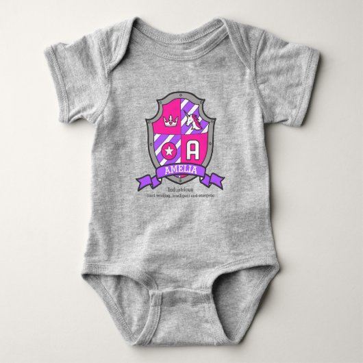Amelia naam: unicorn princess letter A Romper (Voorkant)