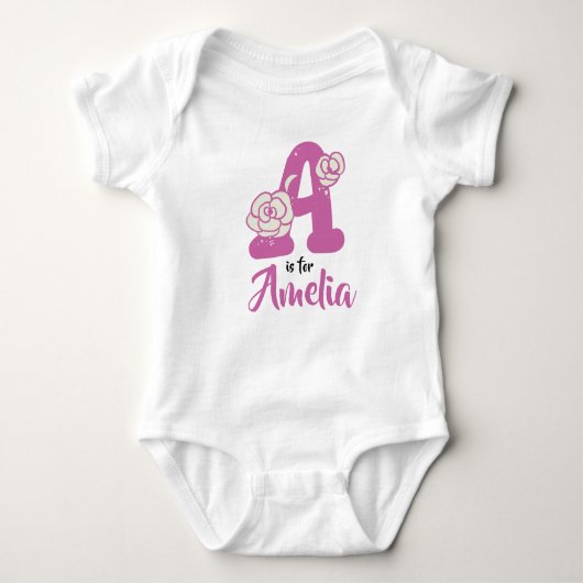 Amelia Name Baby Outfit Letter A Romper Floral (Voorkant)