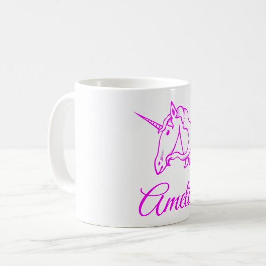 Amelia of Jouw naam Pink Unicorn Cute Magical Koffiemok (Voorkant links)