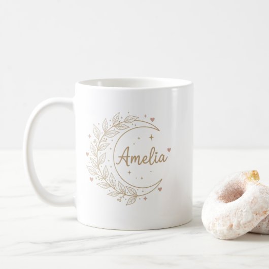 Amelia Personalised Name Mug - Elegant Celestial  Koffiemok (Met donut)