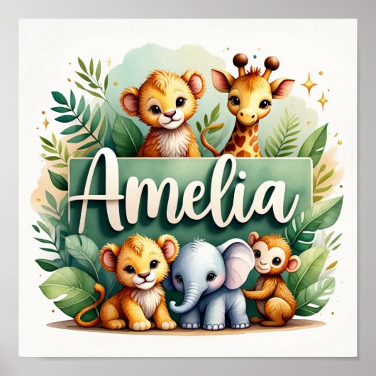 Amelia Safari Nursery Wall Art Poster (Voorkant)