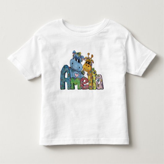 Amelia shirt met Hippo en Giraffe Art (Voorkant)