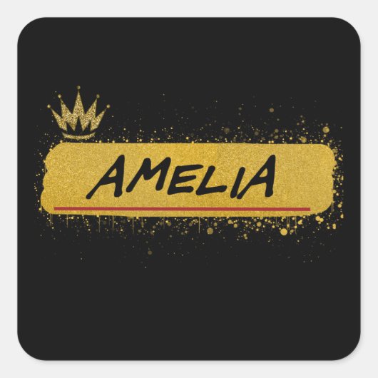 Amelia voornaam Gold Glitter Queen Vierkante Sticker (Voorkant)