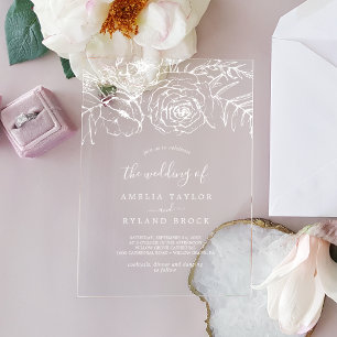 AMELIA White Bohemian Floral Botanische bruiloft Acryl Uitnodigingen