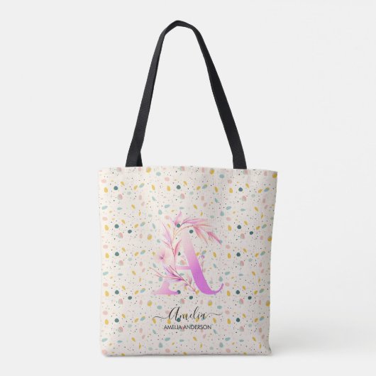 Amelia's Speelse Bloemige Monogram Confetti - A Tote Bag (Achterkant)