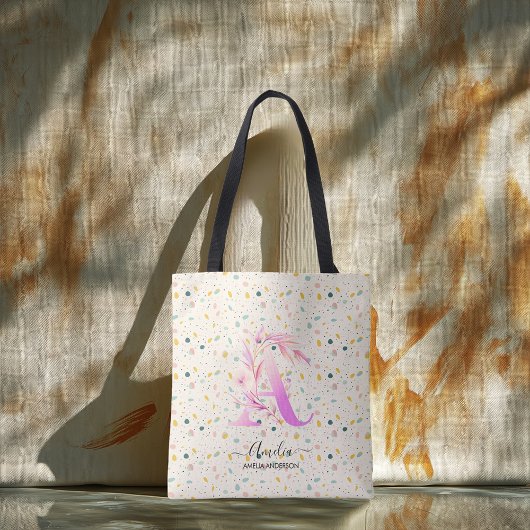 Amelia's Speelse Bloemrijke Monogram Confetti - A Tote Bag