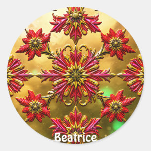 AMELIE ~ Glanzend Rood Goud Zwart Kerstmis ~ Ronde Sticker