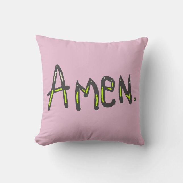 Amen Christelijk Word Art Roze Kussen (Voorkant)