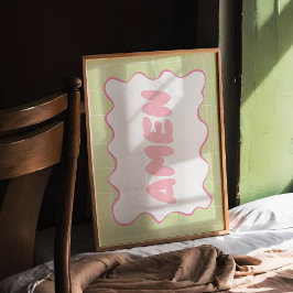 Amen Pastel Roze Groene Coquette Christelijk Poste Poster