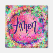 Amen roze bloemenhartjes  grillig trendy magneet (Voorkant)