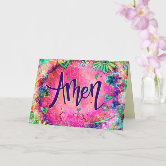Amen  roze grillige bloemen trendy kaart (Orchidee)