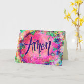 Amen  roze grillige bloemen trendy kaart (Gele Bloem)