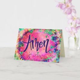 Amen roze grillige bloemen trendy kaart