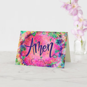 Amen  roze grillige bloemen trendy kaart