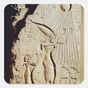 Amenophis IV, Nefertiti en Dochter implementeren Vierkante Sticker