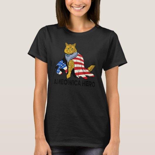 Ameowica Heldenkat Moeder 4 Juli Patriottisch T-shirt (Voorkant)