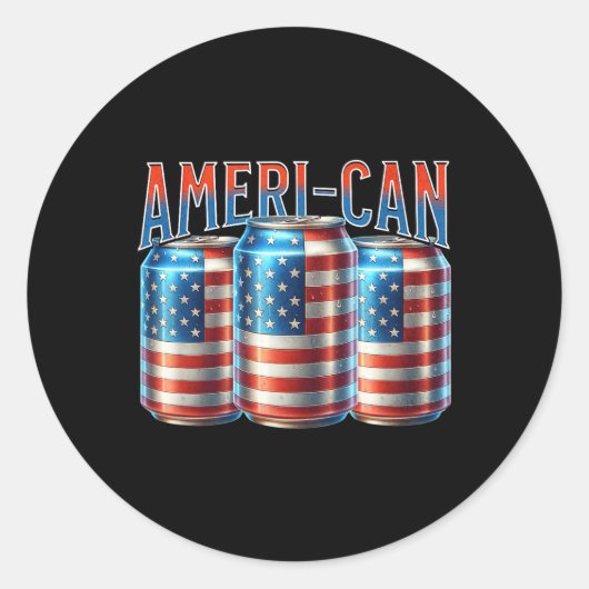 Ameri-can Grappige Bierblikje Vlag Patriottisch 4 Ronde Sticker (Voorkant)