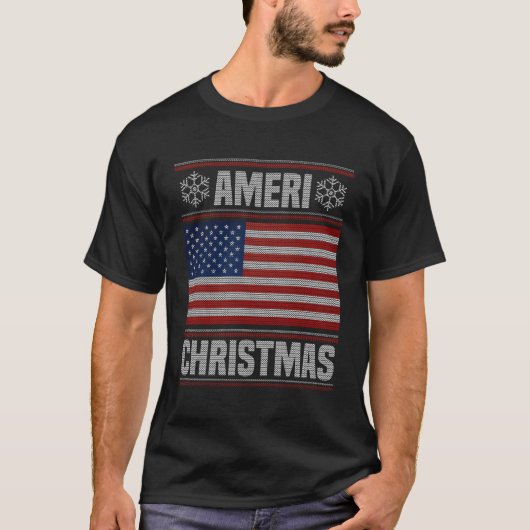 Ameri' Kerst Grappig Amerikaans Kerstvlag cadeau T-shirt (Voorkant)