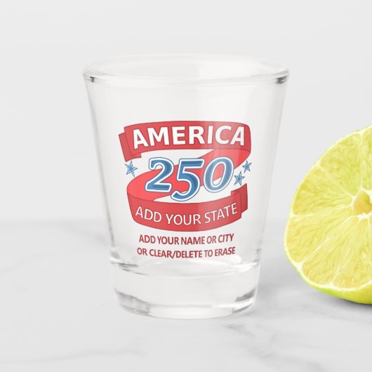 America 250 Add State Independence Day Keepsake Shot Glas (Voorkant)