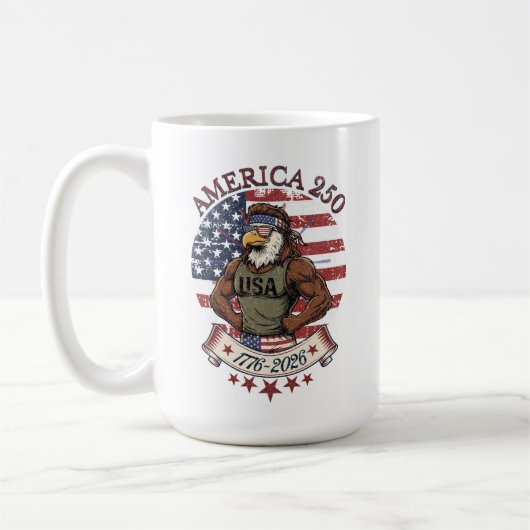 America 250 Fun Patriotic Eagle 4th of July Art Koffiemok (Links)