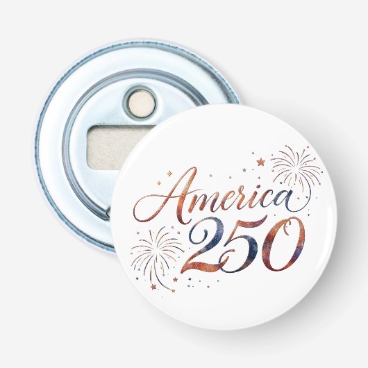 America 250 Herdenkingsviering Kunst – 250ste Button Flesopener (Voorkant)