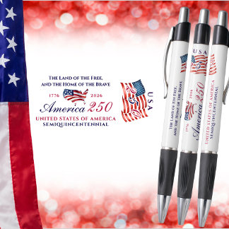 America 250 Land of Free Home Brave Red Patriotic Pen