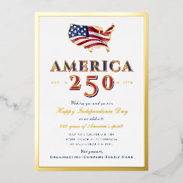 America 250 Map Semiquincentennial Patriotic Blue Folie Feestdagenkaart