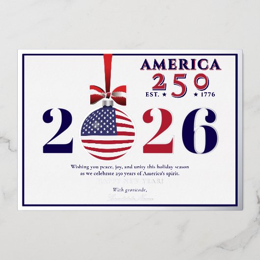 America 250 Patriotic Holiday 2025 Blue Democratic Folie Feestdagenkaart (Voorkant)