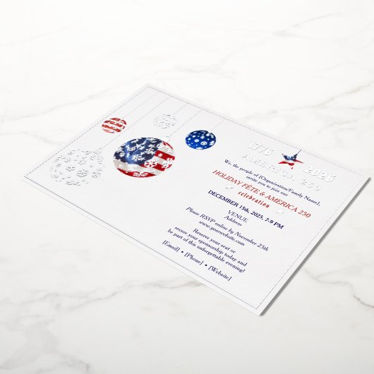 America 250 Patriotic Holiday Jubileum Blauw Folie Uitnodiging (Gedraaid)