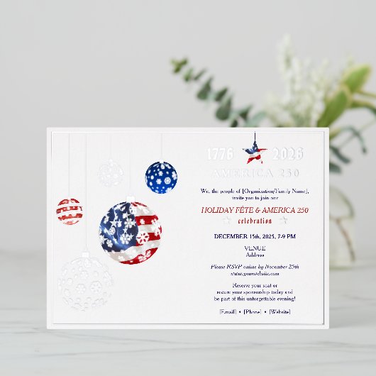 America 250 Patriotic Holiday Jubileum Blauw Folie Uitnodiging (Staand Voorkant)