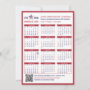 America 250 Patriotic Red 2026 Calendar Kaart