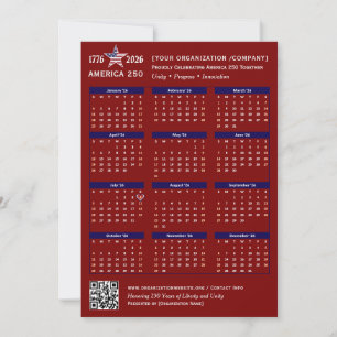America 250 Patriotic Red 2026 Calendar Kaart