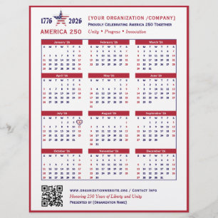 America 250 Patriotic Red 2026 Kalender Keepsake Flyer