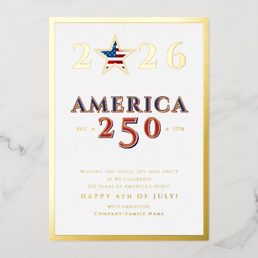 America 250 Semiquincentennial 2026 July 4th Star Folie Feestdagenkaart (Voorkant)