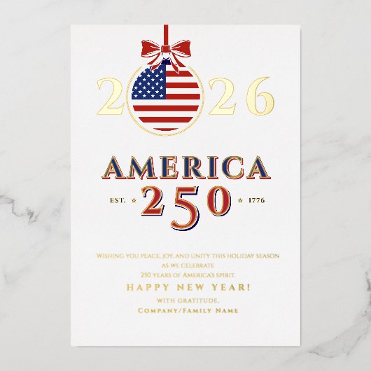 America 250 Semiquincentennial 2026 New Year's Folie Feestdagenkaart (Voorkant)