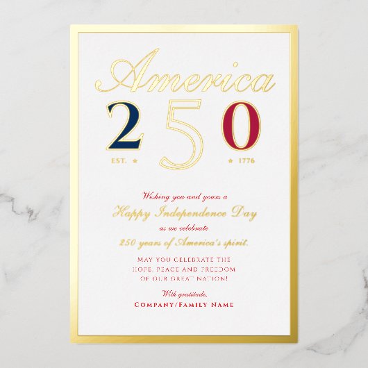 America 250 Semiquincentennial Patriotic Red Folie Feestdagenkaart (Voorkant)