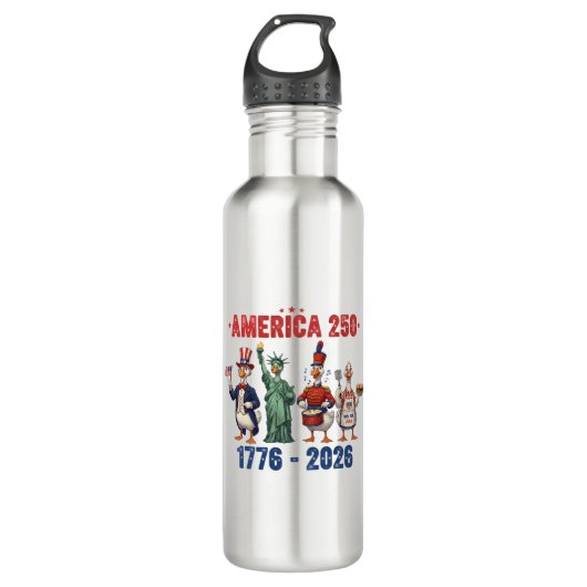 America 250 Silly Geese Funny Patriotic Water Bott Waterfles (Voorkant)