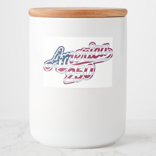 America 250 Vlag Script Semiquincentennial Design Voedselcontainer Etiket (Voorkant)
