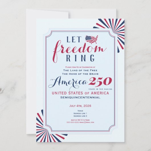 America 250 Years US Anniversary Let Freedom Ring Kaart (Voorkant)