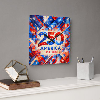 America 250th Anniversary 1776–2026 USA Patriotic  Vierkante Klok