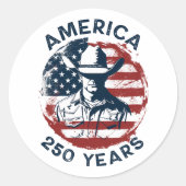 America 250th Anniversary Cowboy 1776-2026 Ronde Sticker (Voorkant)